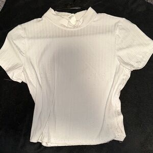 White Ribbed Short Sleeve Top